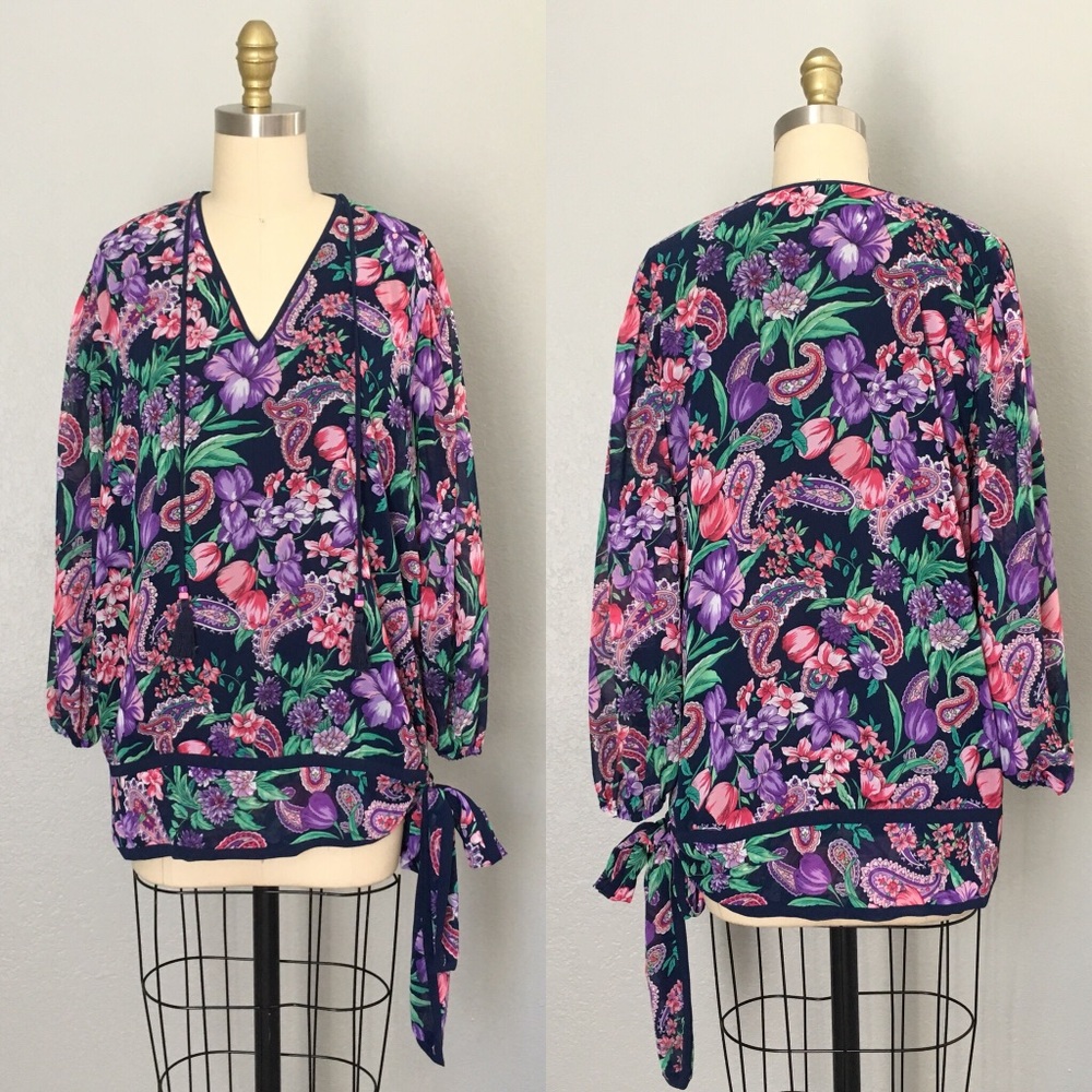 Vintage Diane Freis floral paisley blouse